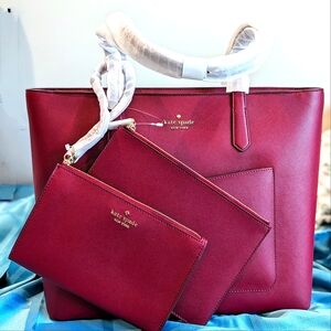 🆕!!KATE BUNDLE!!** NWT Staci Large 3 PC Leather Tote Bag Blackberry Color